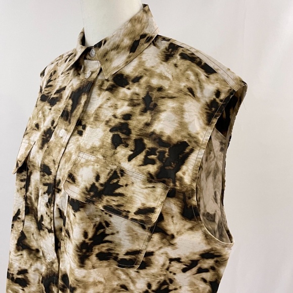 New SAMSOE SAMSOE Oversized Sleeveless Button Down Shirt Camo Clay Size XXS - Picture 10 of 16